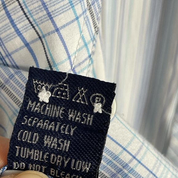 7 Diamonds Embroidered Shirt Mens XXL Blue Stripe Button Up Long Sleeve Stretch - Picture 11 of 16